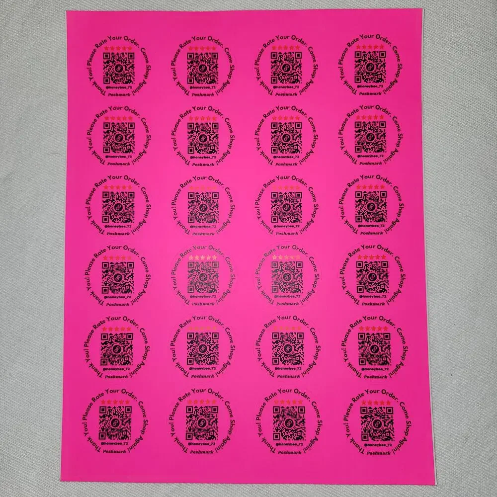 QR Labels NEON Thank You / Rate Your Order | 48 Count | Pick Color | Laser Print